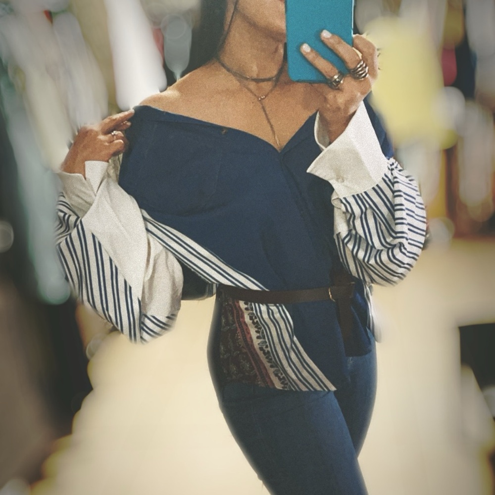 Stylish Women's Blue and White Top